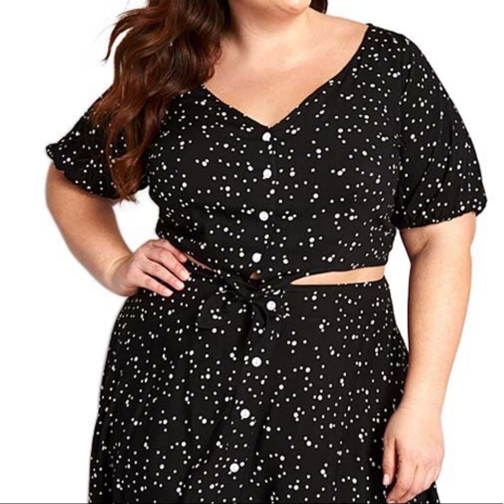 Collectif Black Polka Dot Feeling Knot-Ty Crop Top